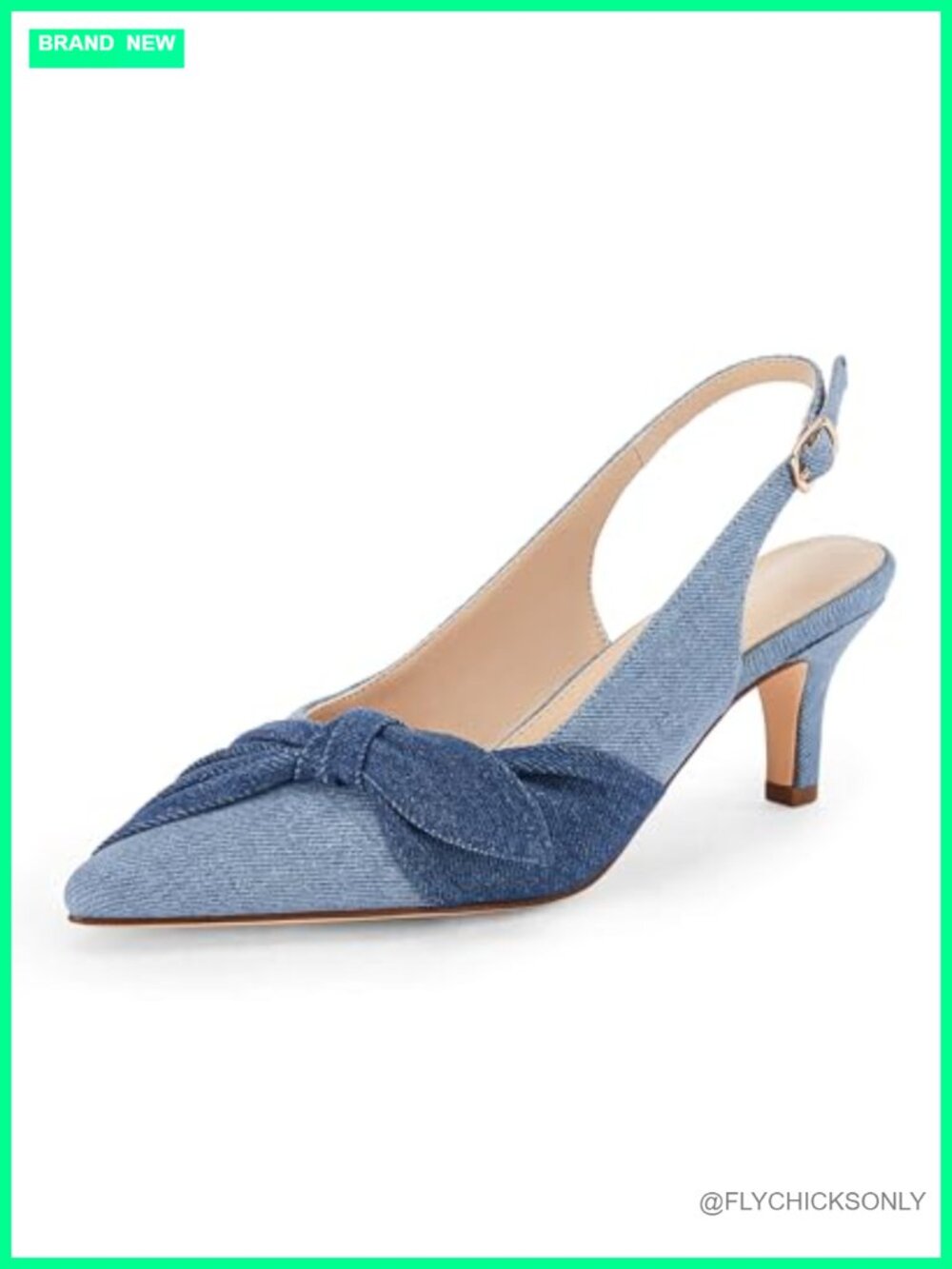 Bow Slingback Kitten Heels Closed Pointed Toe Denim Dress Pumps